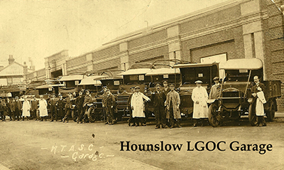 bus garage with lorries